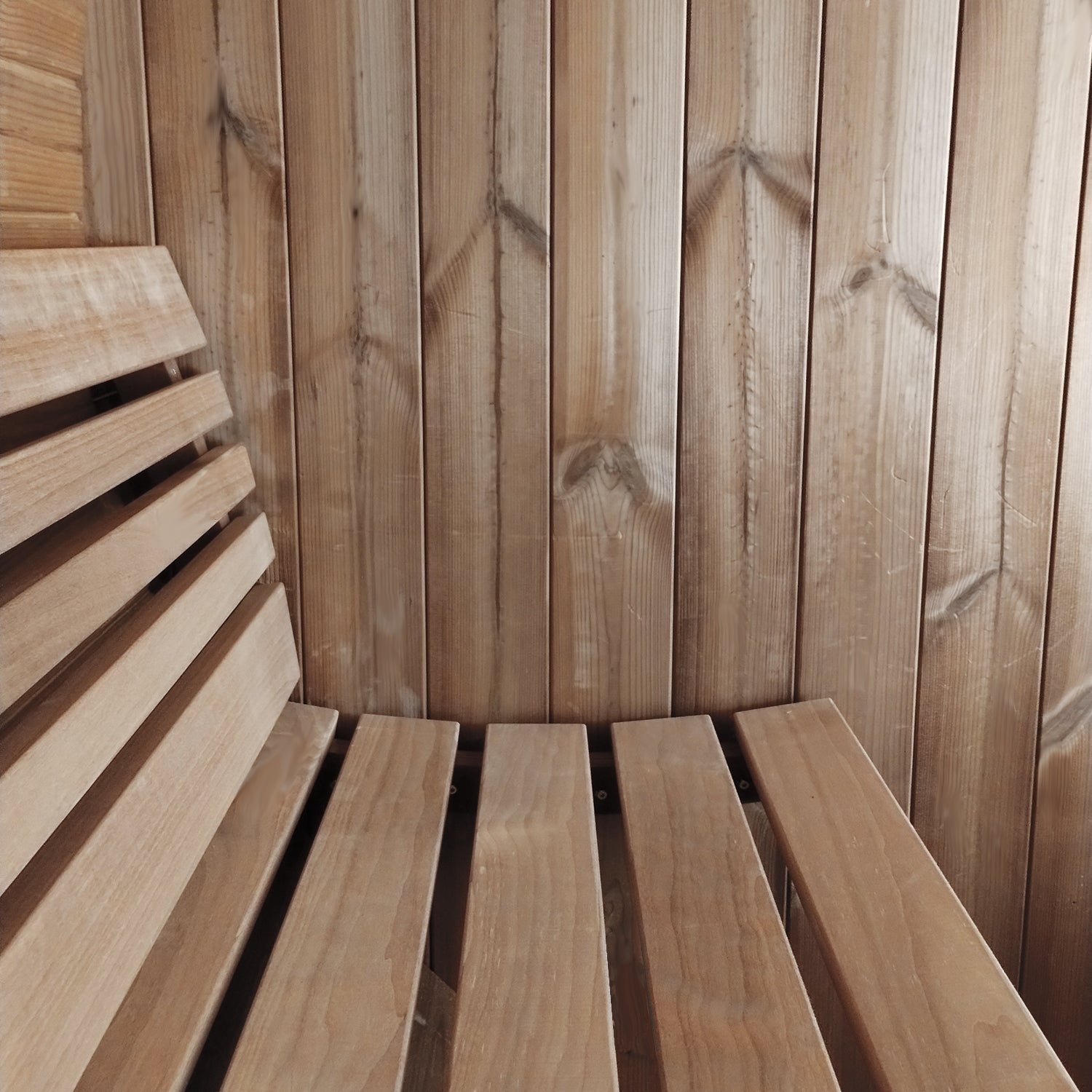 E6 Barrel Sauna Bench CloseUp