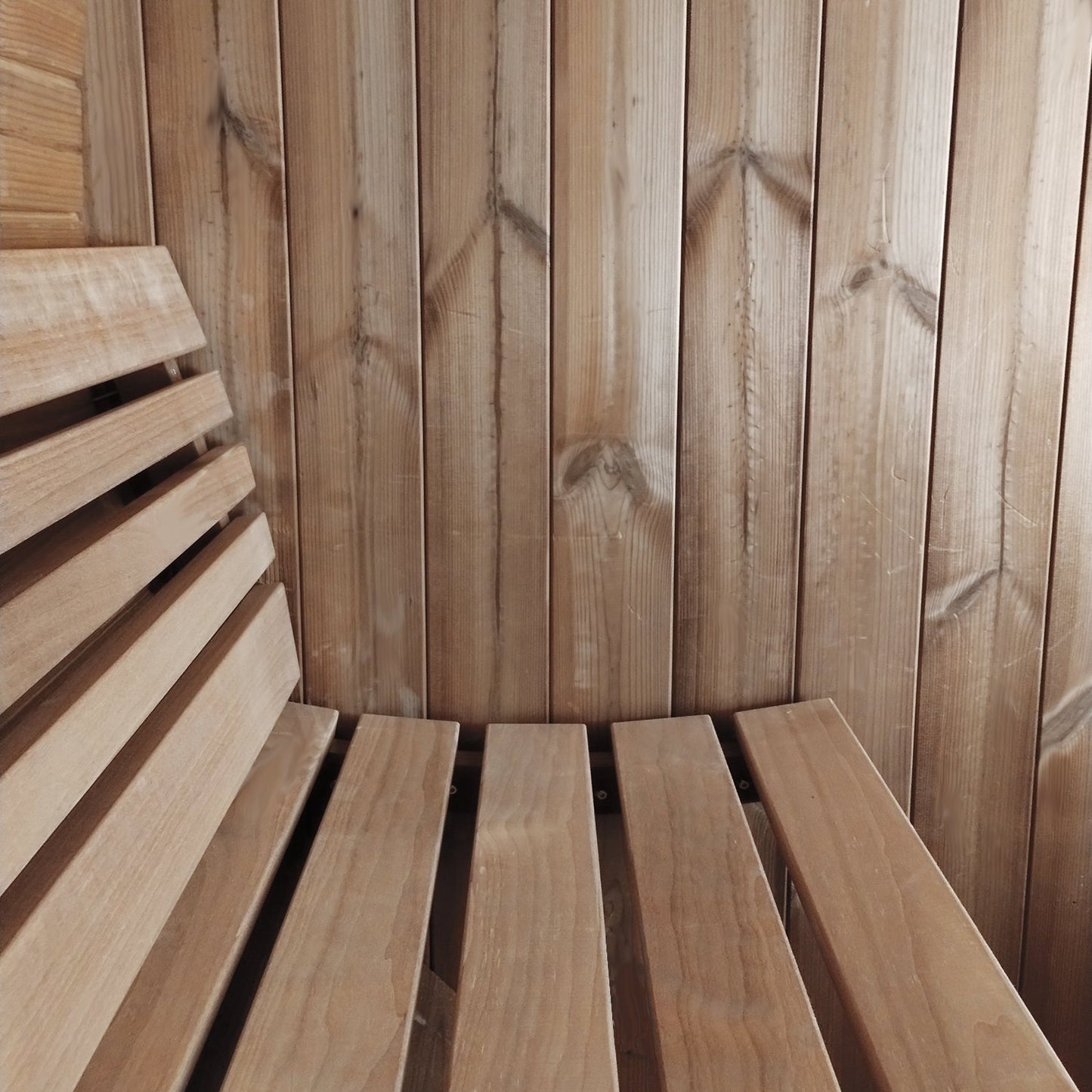 E6 Barrel Sauna Bench CloseUp