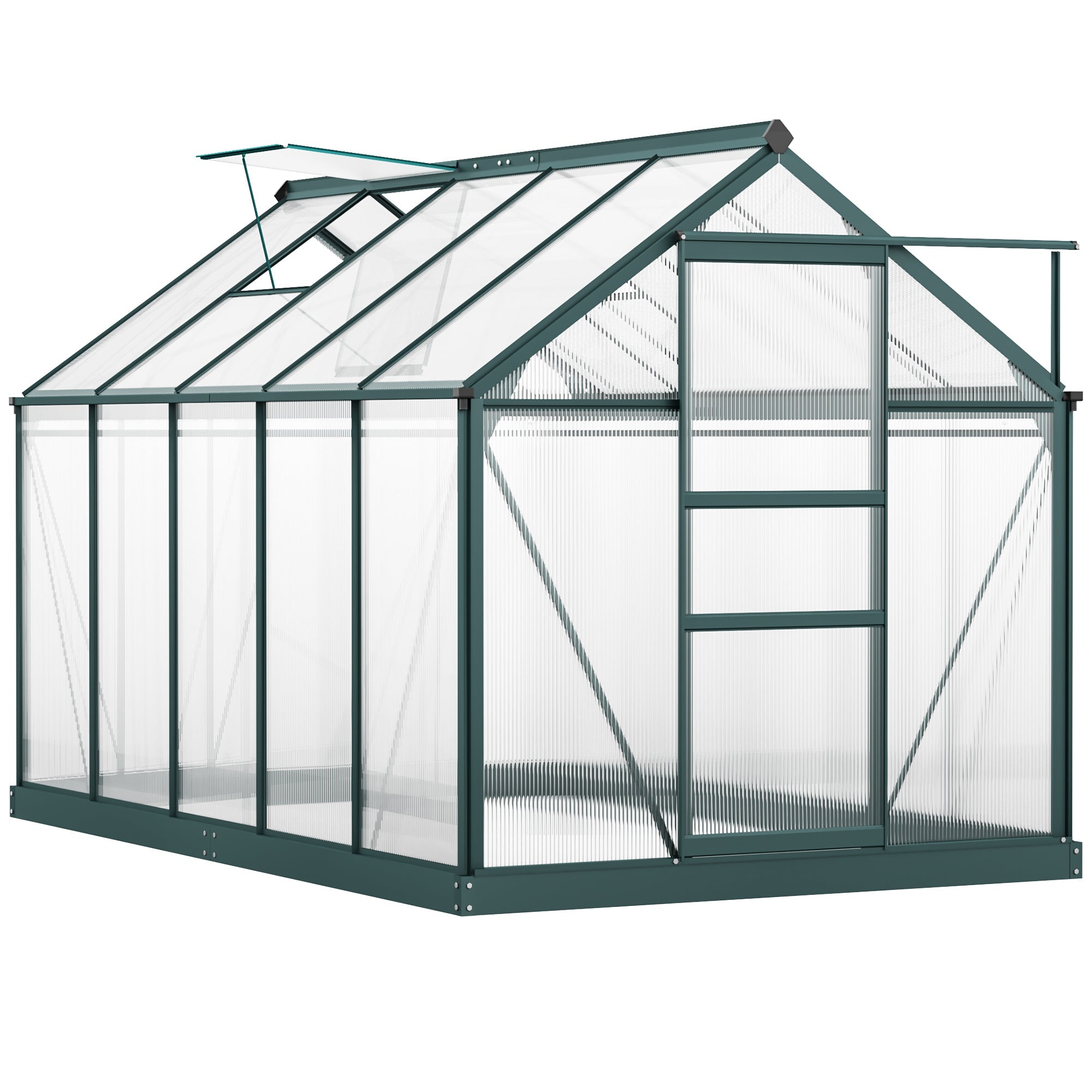 Outsunny BloomGreen 6' x 10' Greenhouse with Rain Gutter and Roof Vent Dark Green - 845-059V01