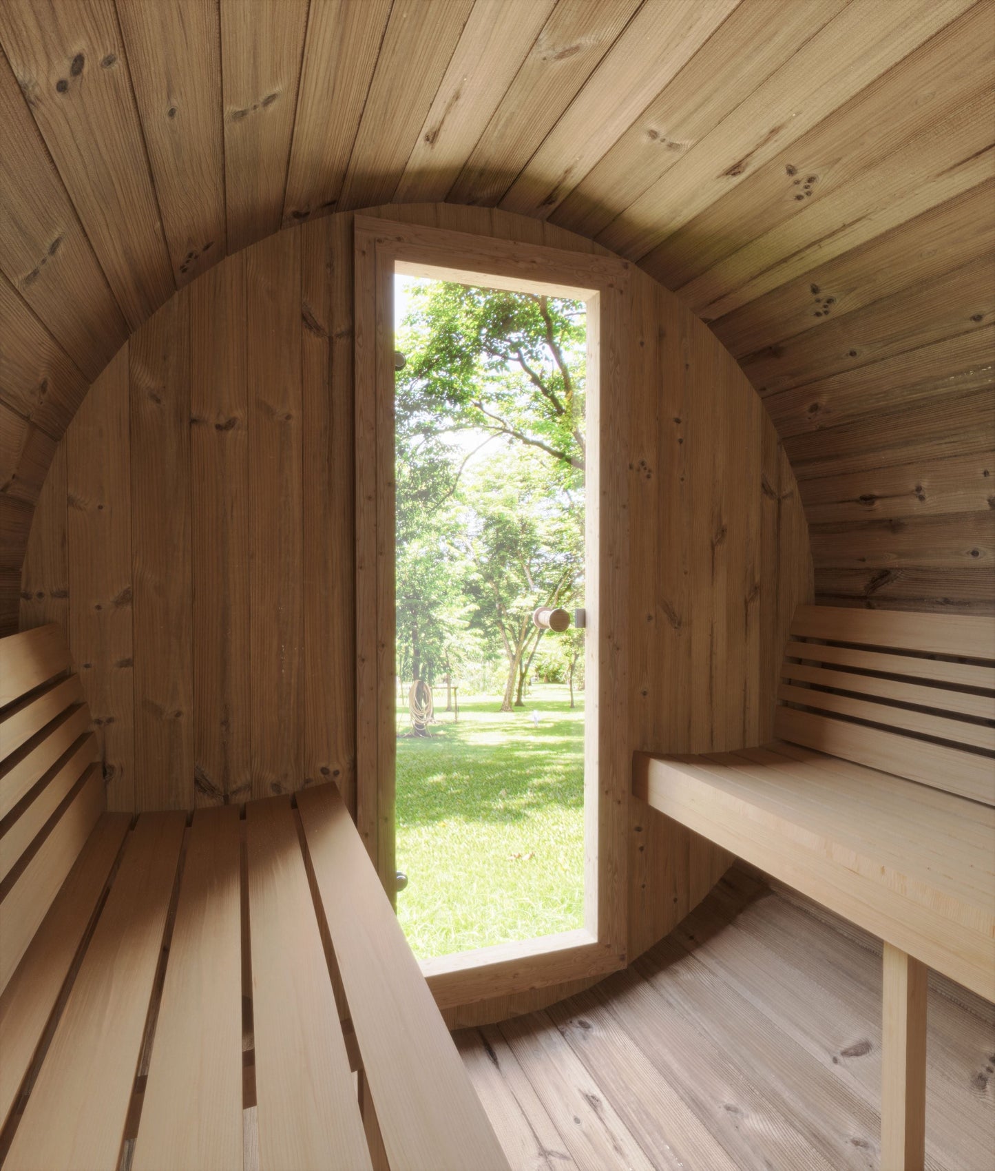 E8 Barrel Sauna Inside View